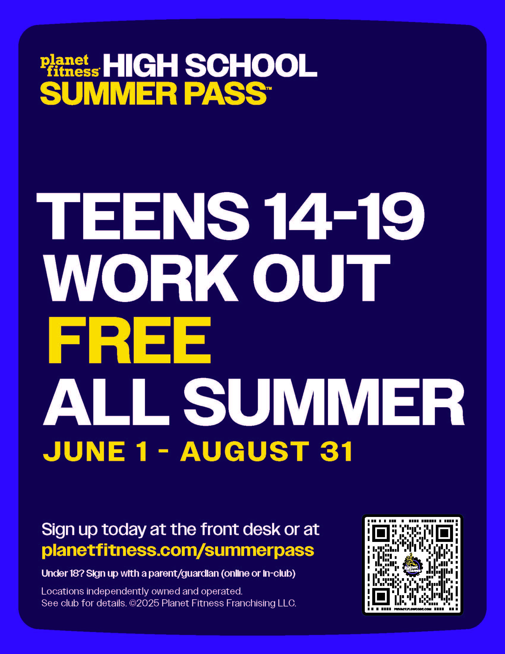 Teens 14-19 Work Out FREE This Summer at Planet Fitness icon